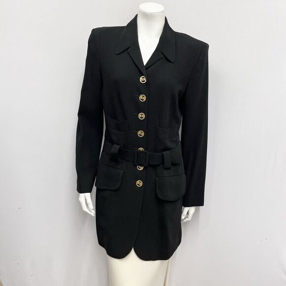 Vintage Sonia Rykiel Jacket Black With Belt‎ 15 SR Logo GOld Buttons Size 40 8 - Picture 1 of 9